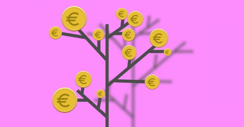 Benefits - Illustration with euro coins on tree twigs